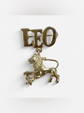 LEO Zodiac Lion Gold Brooch